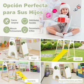 Parque infantil de madeira 6 em 1 com escorrega, barras, argolas, rede, escada e tenda para crianças a partir de 1 ano – Multicolorido