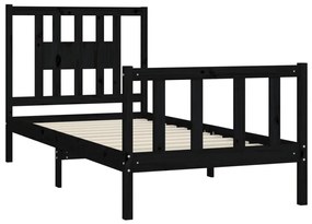 Estrutura de cama com cabeceira 100x200 cm pinho maciço preto
