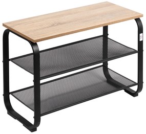HOMCOM Sapateira Multiúso para 6-9 Pares de Sapatos Móvel com Estrutura Metálica para Entrada Corredor 66x30x47,5cm Carvalho e Preto