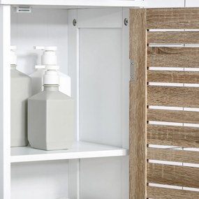 Armário Alto de Casa de Banho com Prateleiras Ajustáveis e 1 Porta Móvel Auxiliar de Armazenamento para Sala de Estar Cozinha Anti-Rolamento 34x26x172