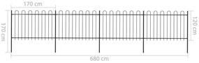 Cerca de jardim com topo em aros 6,8x1,2 m aço preto