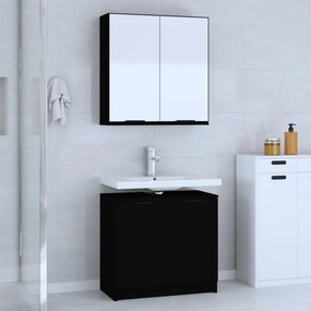 vidaXL 2 pcs conjunto móveis casa de banho derivados de madeira preto