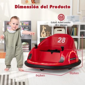 Carrinho de choques para crianças a bateria 6V  com luzes LED Ligação sem fios Música e som  360° Vermelho