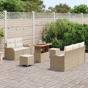 Conjunto de Sofás de Jardim 8 Peças com Almofadas Bege Vime Acácia