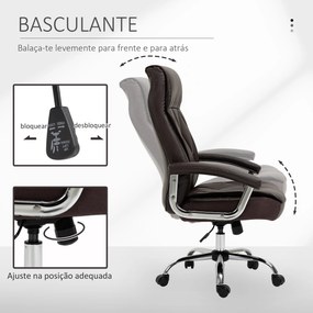 Vinsetto Cadeira de Escritório Ergonômica Cadeira de Escritório Giratória e Basculante com Altura Ajustável Encosto Alto e Apoio para a cabeça Acolchoado Pele Sintética 66x69x113-121cm Marrom