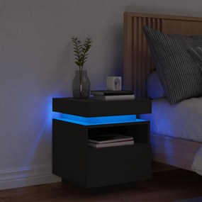 Mesa de Cabeceira Livia com Luzes LED - Preto - Design Moderno