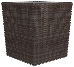 3 pcs conj. bistrô de jardim vime PE e vidro temperado castanho