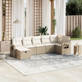 7 pcs conjunto de sofás p/ jardim com almofadões vime PE bege