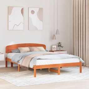Estrado de Cama com Cabeceira Castanho Encerado 140x200 cm Madeira Sól