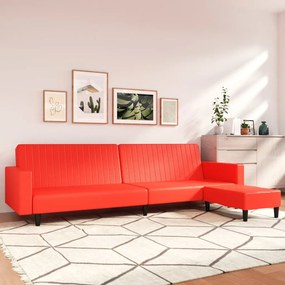 3081887 vidaXL Sofá-cama 2 lugares c/ apoio de pés couro artificial vermelho