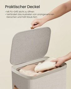 Cesto de roupa 42 x 32 x 75 cm suja prático com compartimentos e tampa bege cappuccino