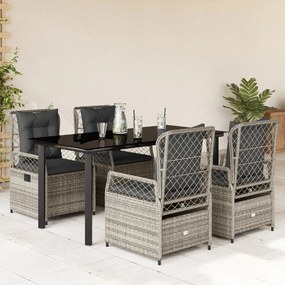 vidaXL 5 pcs conjunto de jantar p/ jardim c/ almofadões vime PE cinza