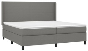 Cama box spring c/ colchão e LED 200x200 cm tecido cinza-escuro