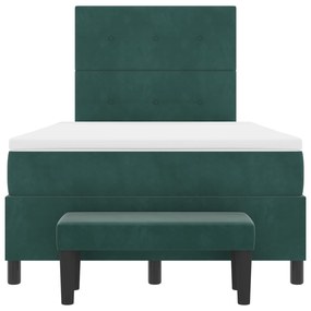 Cama Box Spring com Colchão e Banco Verde Escuro 120x190 cm Veludo