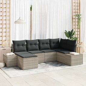 vidaXL Conjunto de Sofá de Jardim de 6 Peças com Almofadas em Cinza Claro Polirattan