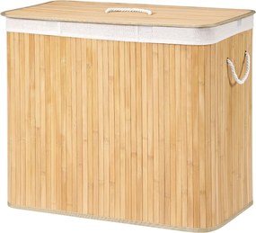 Cesto da roupa suja com tampa, 3 compartimentos, 170 litros cor natural