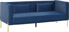 HOMCOM Sofá de 3 Lugares Estofado em Veludo com 2 Almofadas Apoio para os Braços e Pés Dourados 194,5x76x76 cm Azul Marinho | Aosom Portugal