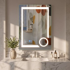 Espelho de Casa de Banho com Luz LED, 70 x 50 x 3,8 cm, Iluminação Regulável, Prateado