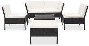6 pcs conjunto lounge de jardim c/ almofadões vime PE preto