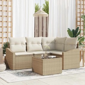 vidaXL Conjunto de Sofá de Jardim de 5 Peças com Almofadas Marrom de Vime Poliéster