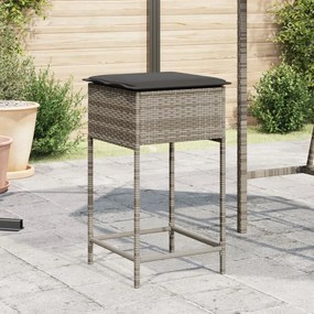 vidaXL Bancos de bar p/ jardim com almofadões 2 pcs vime PE cinzento