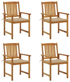 vidaXL Cadeiras de jardim c/ almofadões 4 pcs madeira de acácia maciça