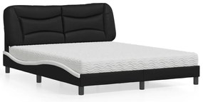vidaXL Cama com colchão 160x200 cm couro artificial preto e branco