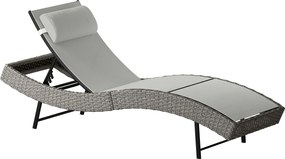 Outsunny Poliéster Rattan Espreguiçadeira em Forma de S com Encosto Regulável em 5 Posições Apoio de Cabeça Superfície Respirável | Aosom Portugal