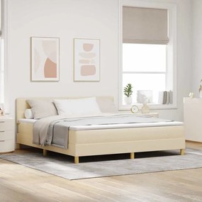 vidaXL Cama Box com colchĂŁo com cabeceira Creme 180 x 200 cm tecido