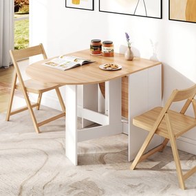 Mesa de Jantar Dobrável, 163 x 80 x 75 cm (CADEIRAS NÃO INCLUIDAS), Superfície Curva, Natural+Branco