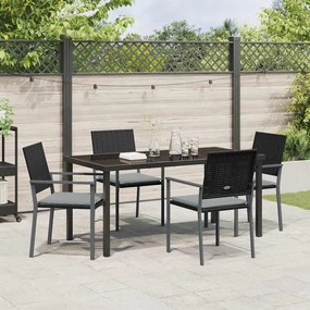 Conjunto de Jantar de Jardim com 5 Peças e Almofadas - Preto - Rattan