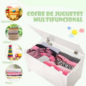 Caixa de brinquedos para crianças com dobradiça de segurança para o quarto das crianças 60 x 33 x 37,5 cm Branco