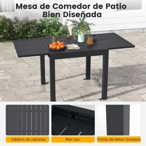 Mesa de jardim extensível 80-160 cm  em alumínio para 4-6 pessoas Mesa de metal quadrada e retangular Cinzento