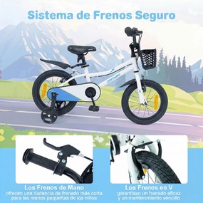Bicicleta Infantil 3-5 Anos, 104 x 51 x 66,5-72 cm, Rodas Estabilizadoras Removíveis, Branco