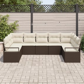 Conjunto de Sofás de Jardim vidaXL de 9 Peças com Almofadas Castanho V