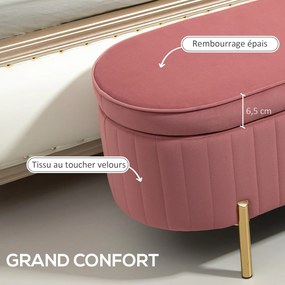 Banco de arrumação, baú de veludo com tampa, pés de metal, capacidade de 72 L, 108 x 44 x 43,5 cm, rosa