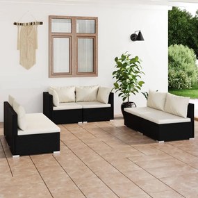 vidaXL 6 pcs conjunto lounge de jardim c/ almofadões vime PE preto