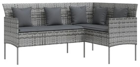5 pcs conjunto sofás formato L c/ almofadões vime PE cinzento