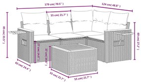 5 pcs conjunto sofás de jardim com almofadões vime PE preto