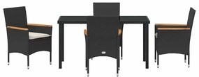 Conjunto de Jantar de Jardim de 5 Peças com Almofadas Pretas em Rattan