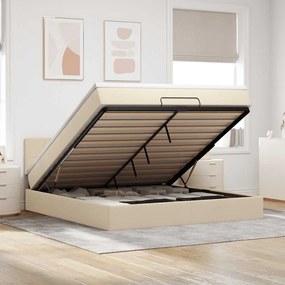 Estrutura de cama otomana com colchão tecido creme 160x200cm