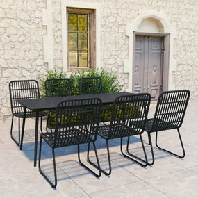 7 pcs conjunto de jantar para exterior vime PE e vidro