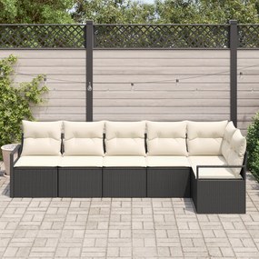 Conjunto de Sofá de Jardim de 6 Peças com Almofadas Preto de Rattan Po