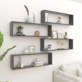 vidaXL Prateleiras parede cubo 4 pcs contraplacado 100x15x30cm cinza