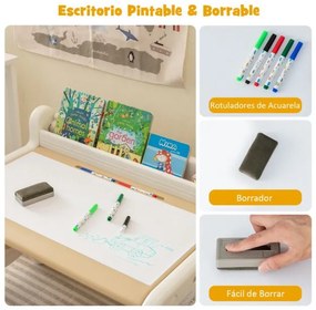 Conjunto de mesa e cadeira de desenho para crianças para actividades para crianças com canetas para aguarela Apagador quadro branco Castanho