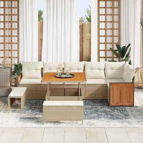 Conjunto de Sofá de Jardim vidaXL 9 Peças com Almofadas Bege, Rattan P