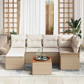 Conjunto de Sofá de Jardim 7 Peças com Almofadas Bege em Rattan Poliés