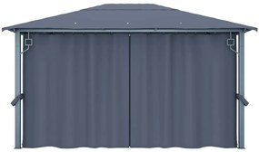 Gazebo c/ cortinas e cordões luzes LED 4x3 m alumínio antracite