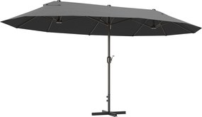 Outsunny Chapéu de Sol Duplo 4,55x2,65x2,38 m Chapéu de Sol de Jardim com Manivela Manual com Proteção Solar UV Cinza | Aosom Portugal