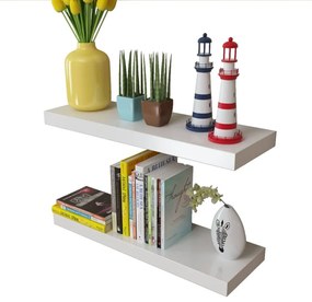 Conjunto 2 prateleiras suspensas de parede para livros, MDF, branco